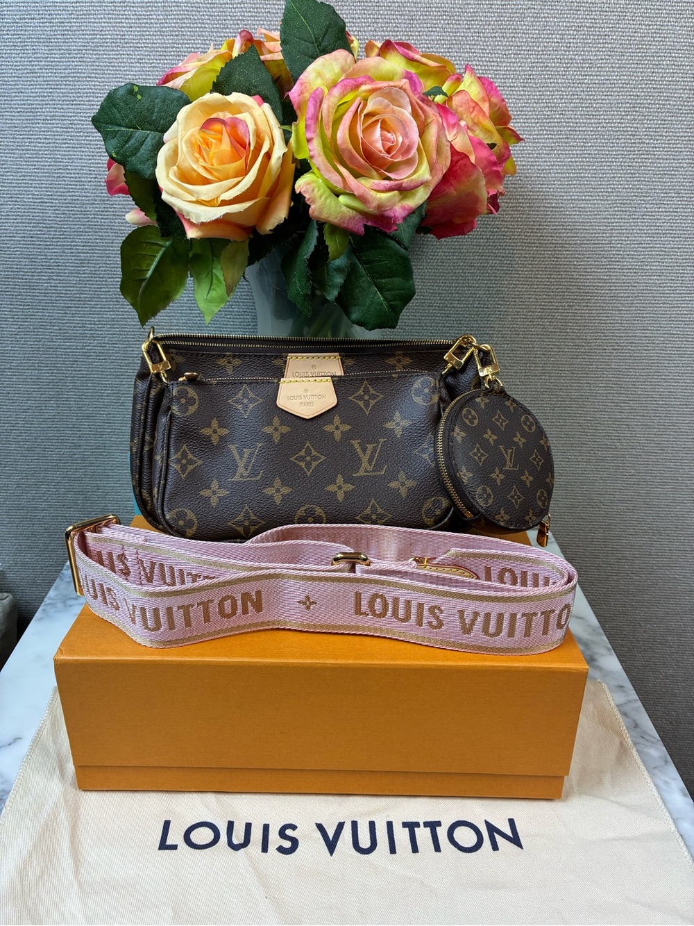 Louis Vuitton LV Multi Pochette Accessories Monogram Bag w/ Pink Strap - NWOT